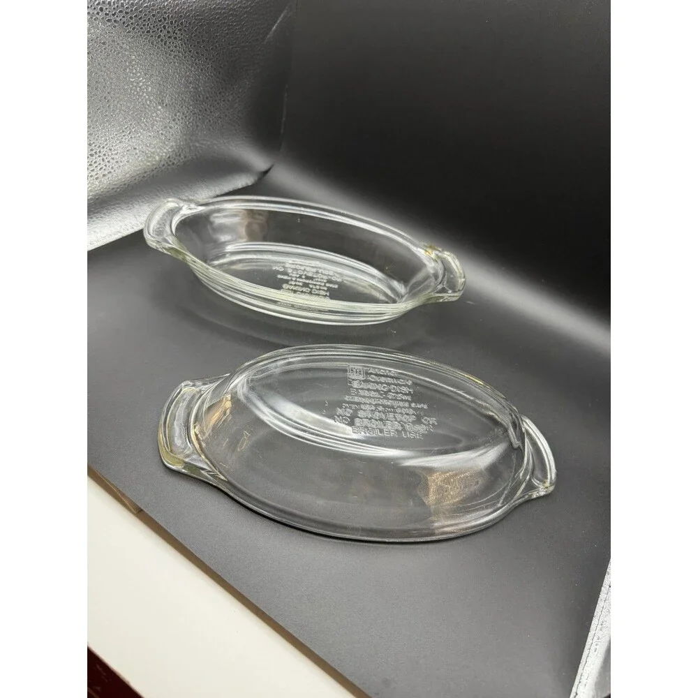 Set of 2 Anchor Ovenware 16 oz Individual Oval Baking Dishes Clear Glass 1016